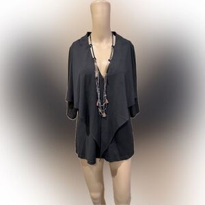 Tesoro Moda SZ S Black w Removable Necklace Relaxed Dolman asymmetrical top